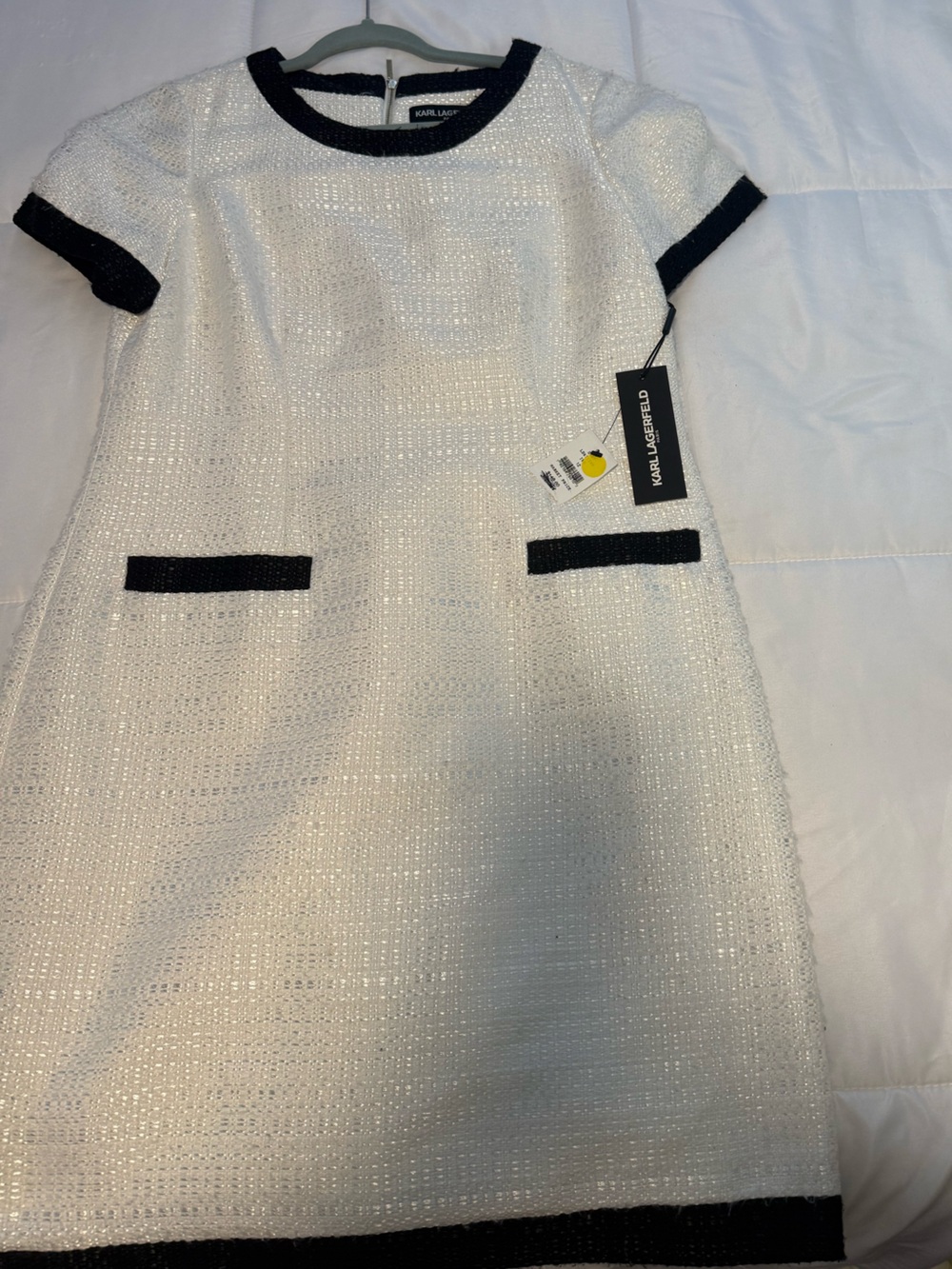 Karl Lagerfeld White Short-Sleeve Knit Tee with Black Trim